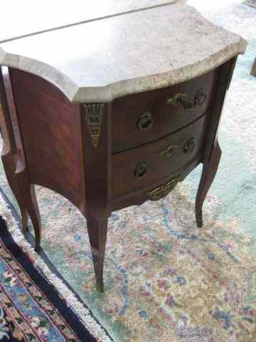 Appraisal: French Marble Top Nightstand bronze ormoulu fancy inlay drawer