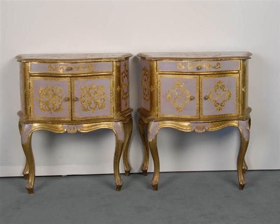 Appraisal: A Pair of Continental Painted and Gilt Commodes with shaped