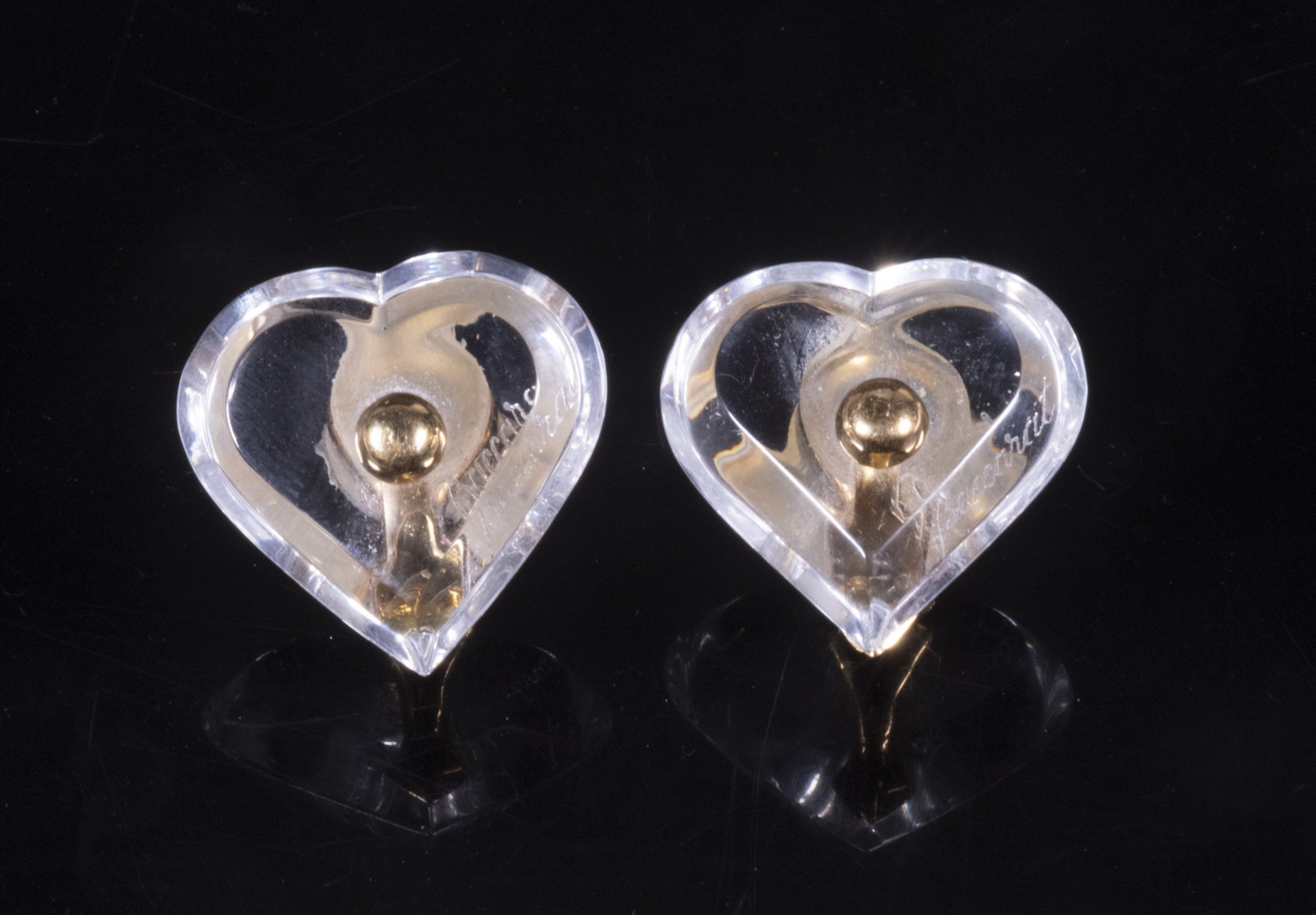 Appraisal: BACCARAT CRYSTAL HEART SHAPED EARRINGS Pair of Baccarat A La