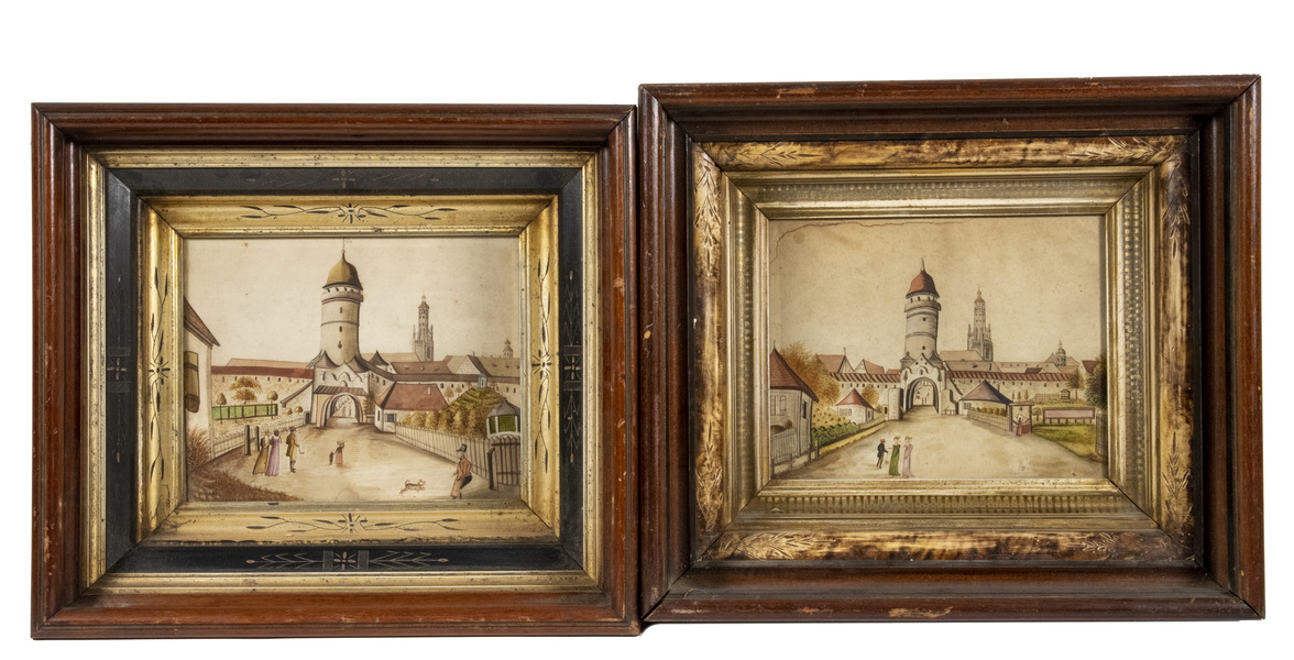 Appraisal: PR TH C NAIVE WATERCOLORS Views of a German Town