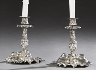 Appraisal: Pair of French Silvered Bronze Candlesticks early th c the