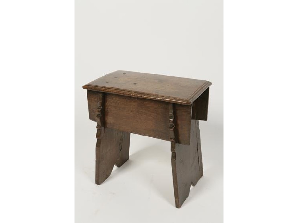 Appraisal: AN OAK BOARDED STOOL in the th century style the