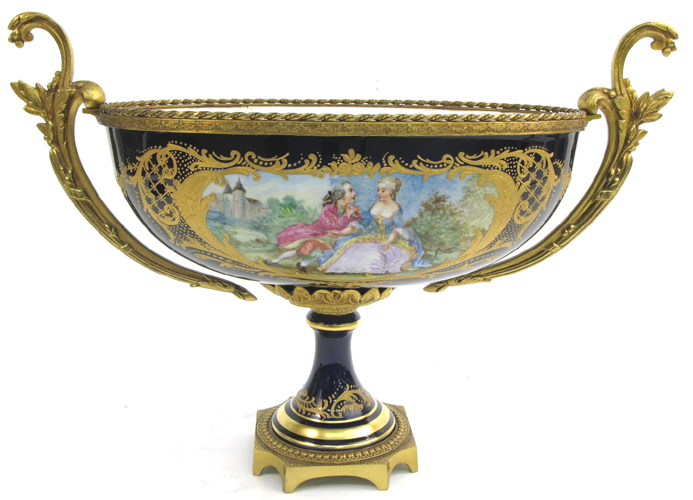 Appraisal: SEVRES PORCELAIN CENTER FRUIT BOWL ormolu mounted with oval garden