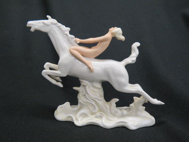 Appraisal: Art Deco German Porcelain Figurine by Schaubachkunst nude on horse