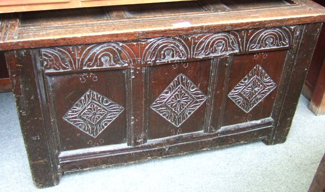 Appraisal: A th century and later oak coffer the triple panel