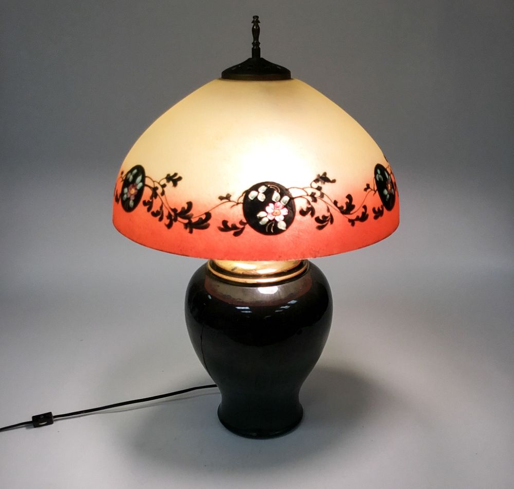 Appraisal: Fulper Lamp Base With Handel Shade Signed Fulper pottery lamp