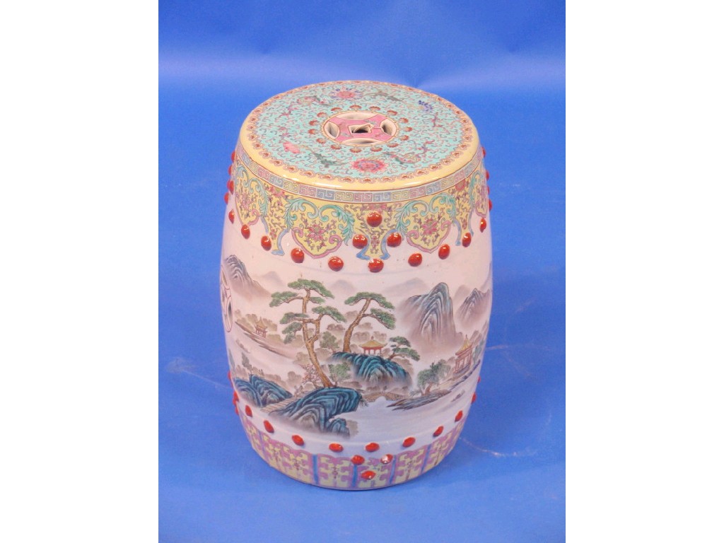 Appraisal: A thC Chinese porcelain garden seat painted with landscape decoration