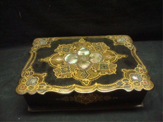 Appraisal: Victorian Black Lacquer Mother of Pearl Lap Desk From a