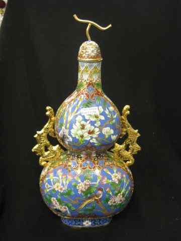 Appraisal: Chinese Cloisonne Urn double gourd form elaborate handles scene of