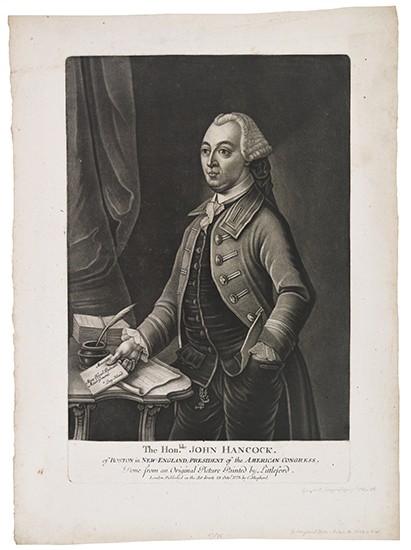 Appraisal: AMERICAN REVOLUTION--PRINTS The Honble John Hancock of Boston in New-England