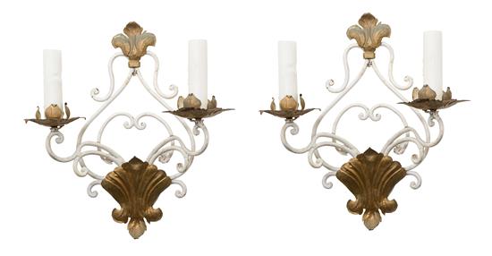 Appraisal: Sale Lot A Pair of French Painted Twin-Light Sconces each