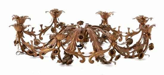 Appraisal: French gilt-metal eight-light chandelier mid th century central disc emitting