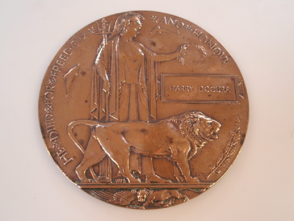 Appraisal: A WWI bronze death plaque for Charles Allen Brett