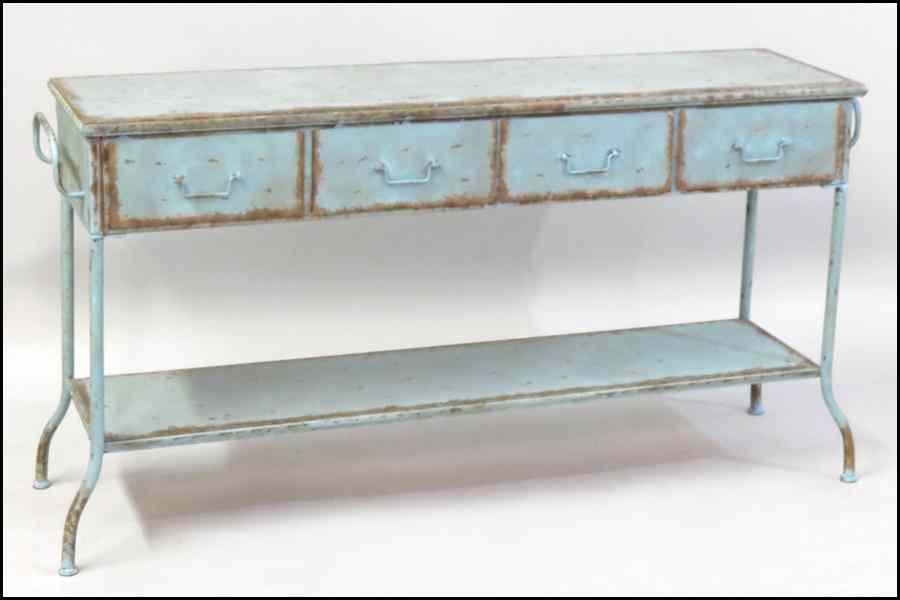 Appraisal: PAINTED METAL FOUR DRAWER TWO TIER CONSOL H '' W