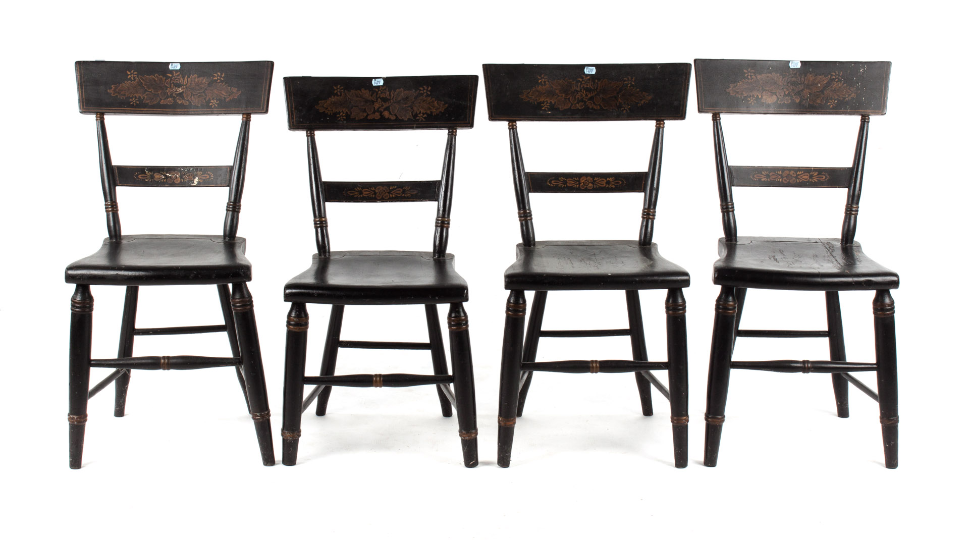 Appraisal: Four fancy painted wood side chairs Pennsylvania circa s ebony