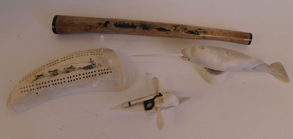 Appraisal: INUIT CARVED BONE ITEMS Lot Inuit carved items inch Narwhal