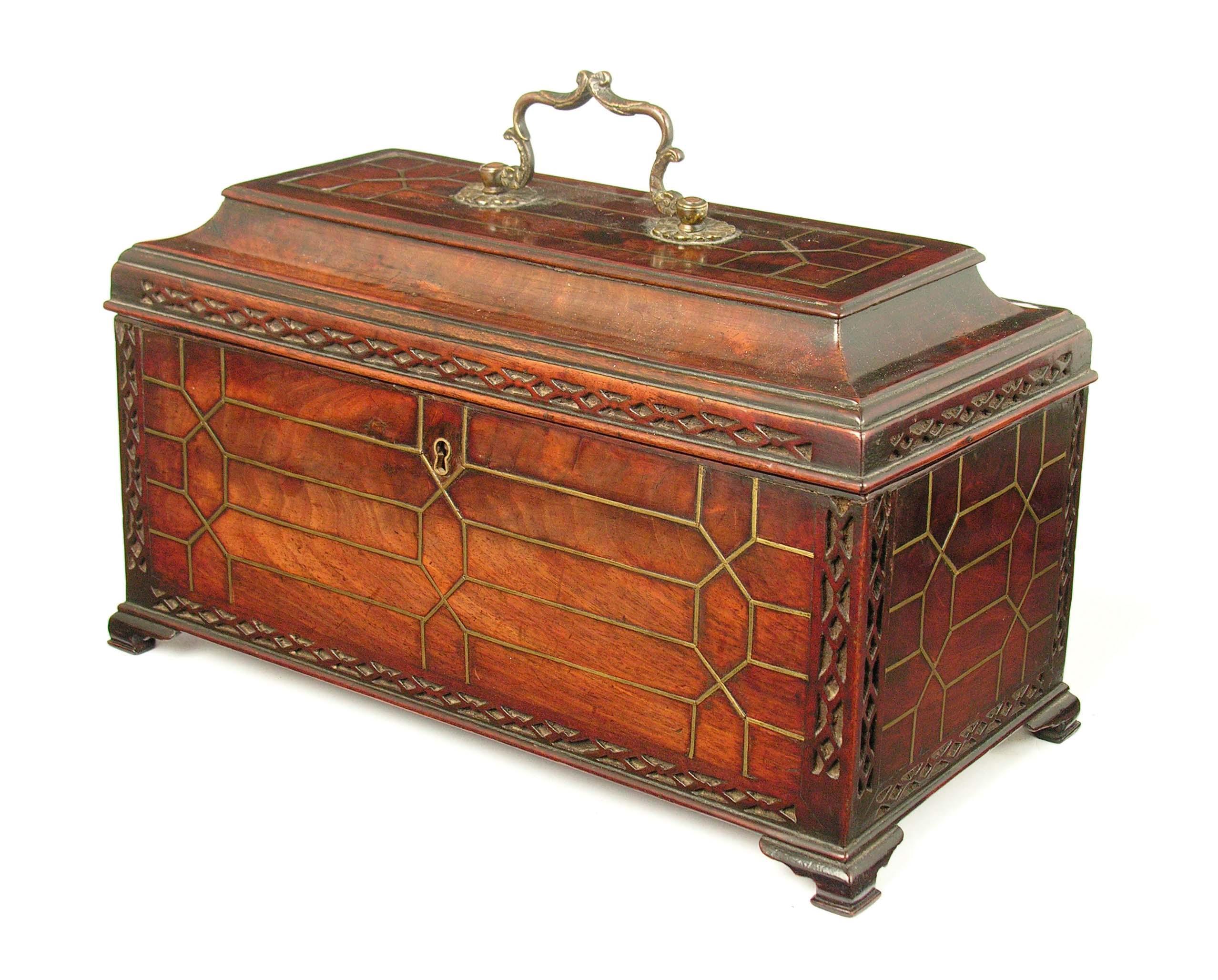 Appraisal: A mid th century mahogany and brass inlaid tea chest