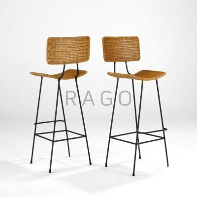 Appraisal: TONY PAUL Pair of bar stools USA s Wicker and