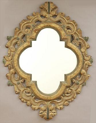 Appraisal: Spanish Baroque-Style Gilt and Polychrome Carved Wood Wall Mirror x