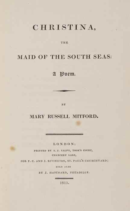 Appraisal: Mitford Mary Russell Christina the Maid of the South Seas