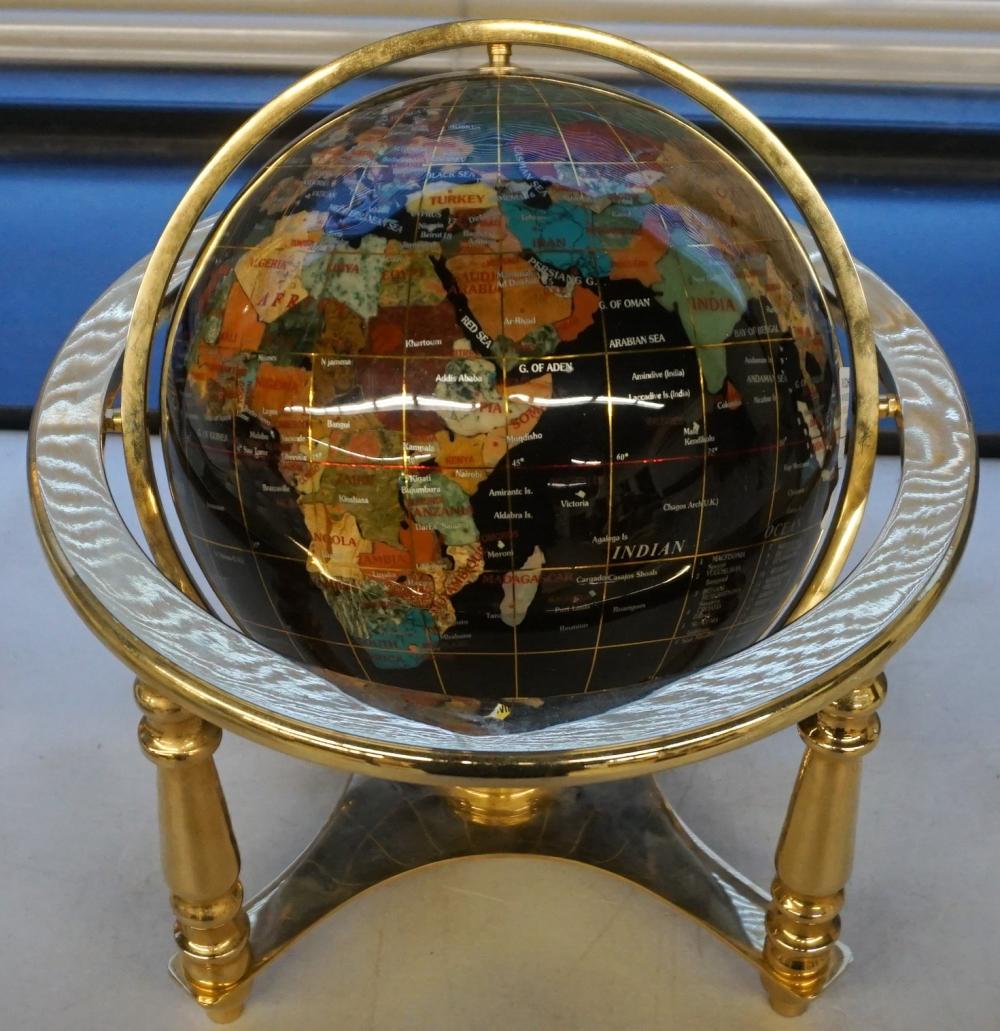 Appraisal: MIXED STONE INLAID DESK GLOBE H IN CM Mixed Stone