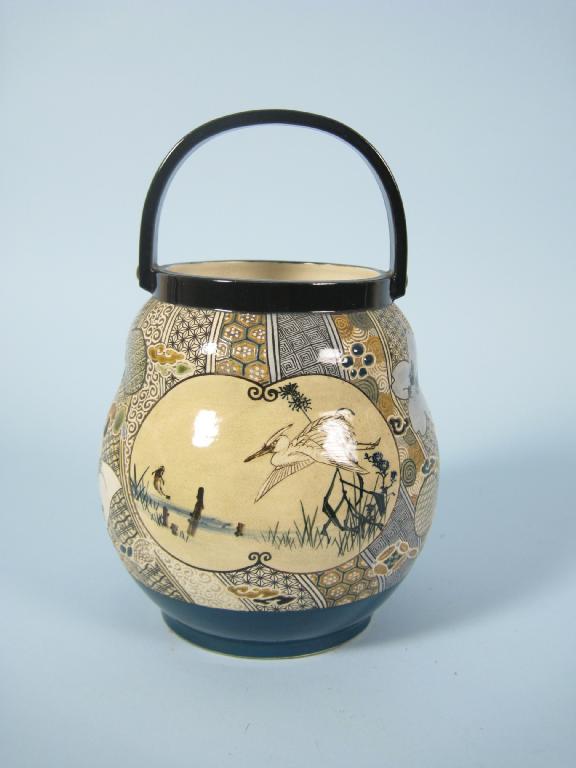 Appraisal: A Japanese Satsuma type Basket of ogee form painted eagle