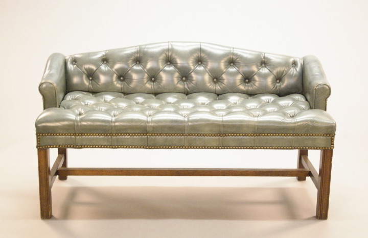 Appraisal: George III-Style Leather-Upholstered Window Bench of camel-back form the seat