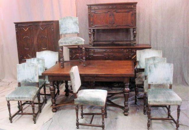 Appraisal: Tudor Style Dining Set Table chairs side arm servers and