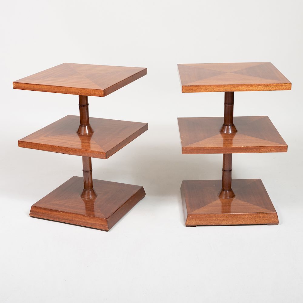 Appraisal: Pair of Art Deco Mahogany Three-Tiered Side Tables x x