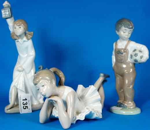 Appraisal: Nao Figures Girl with Lamp and Dog Lying Ballerina and