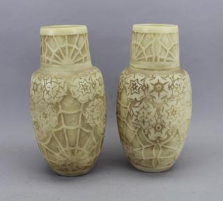 Appraisal: Pair of Antique Intaglio Style Spider Vases Pair of Antique