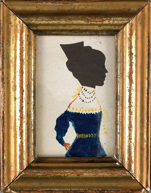 Appraisal: New England watercolor and hollowcut silhouette of a woman th