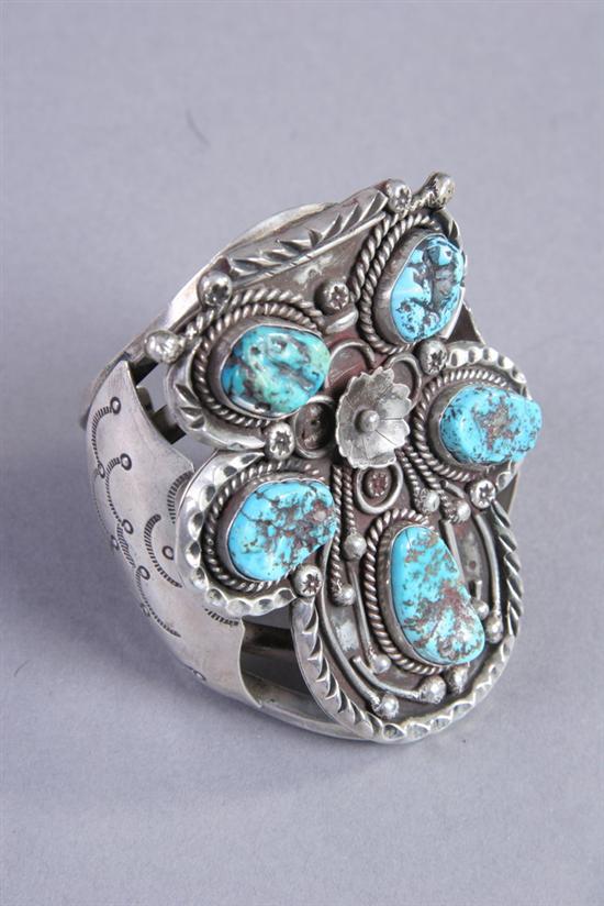 Appraisal: IMPRESSIVE NAVAJO NUGGET TURQUOISE AND STERLING SILVER CUFF BRACELET Circa