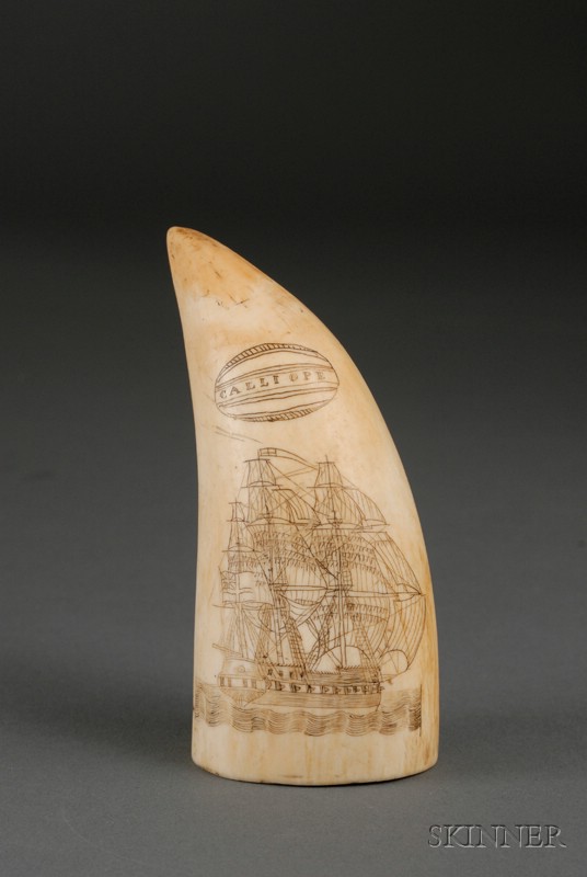 Appraisal: Engraved Whale's Tooth late th century one side of the