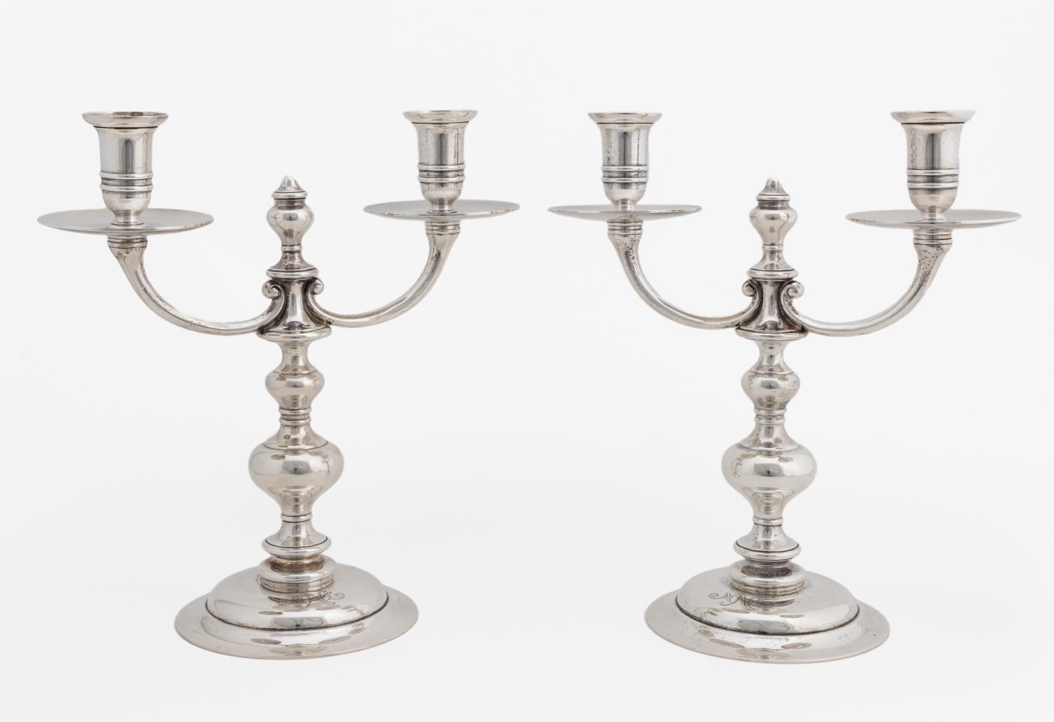 Appraisal: PR TIFFANY CO STERLING TWO-LIGHT CANDELABRA Tiffany Company American circa