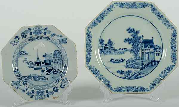 Appraisal: Deftware Plates English two blue and white delftware plates unmarked