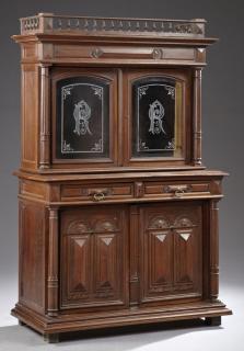 Appraisal: French Henri II Style Carved Oak Buffet a Deux Cor