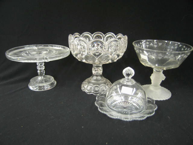 Appraisal: Pcs Pattern Glass frosted lion compote a cake stand Heisey