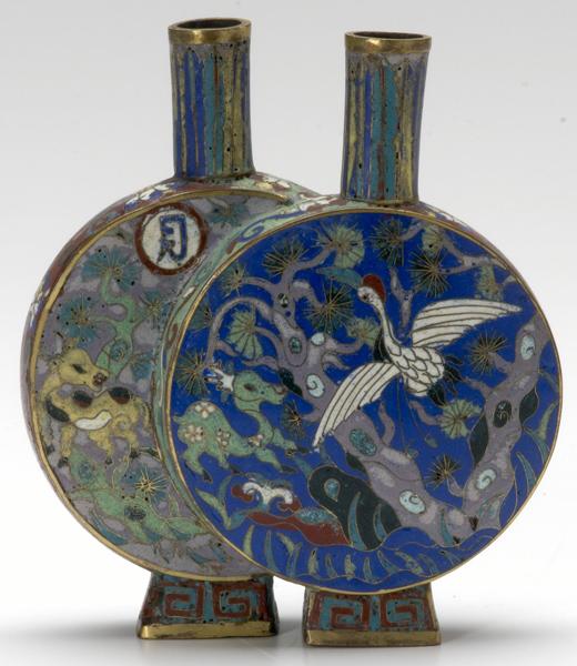 Appraisal: CHINESE CLOISONNE Double vase with animalistic and figural decoration th