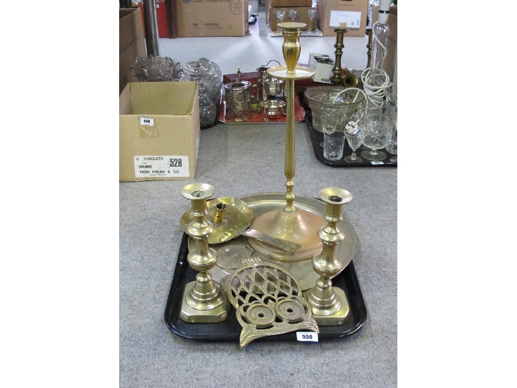 Appraisal: Tray of brassware - candl