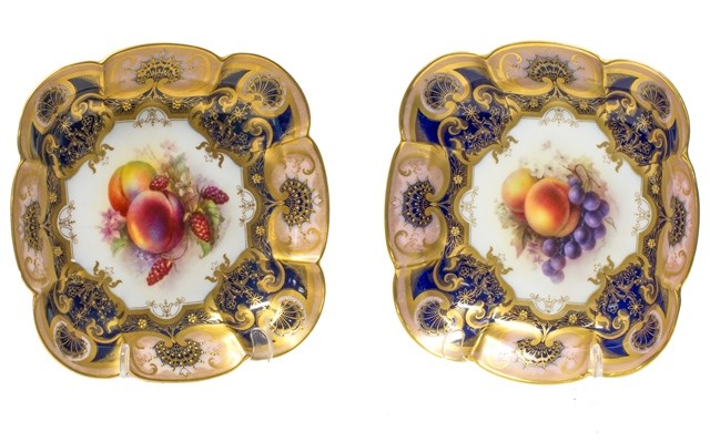 Appraisal: Two Royal Worcester lobed square dessert dishes by Richard Sebright