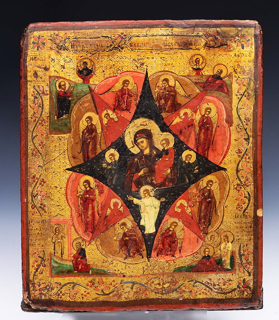 Appraisal: AN ORTHODOX ICON decorated The Virgin and Child amidst Angels