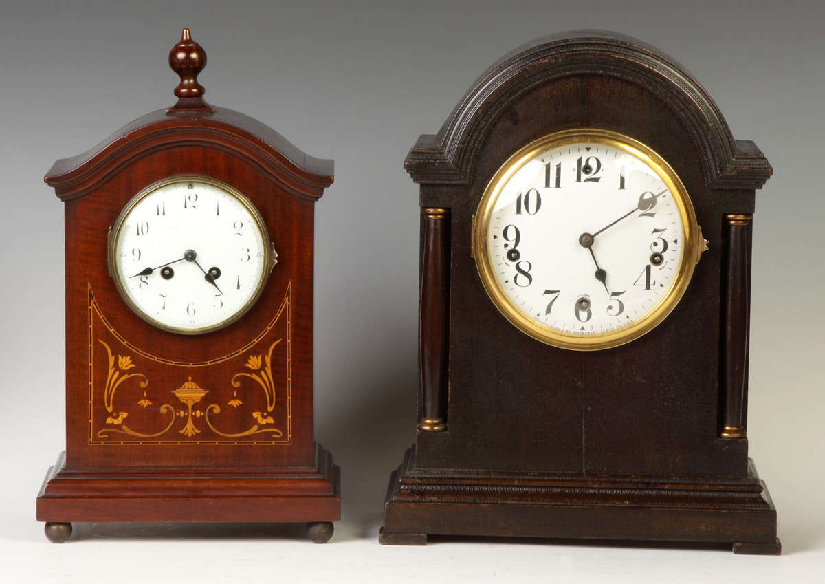 Appraisal: Waterbury Westminster Chimes Model Shelf Clock Mahogany case w pillars