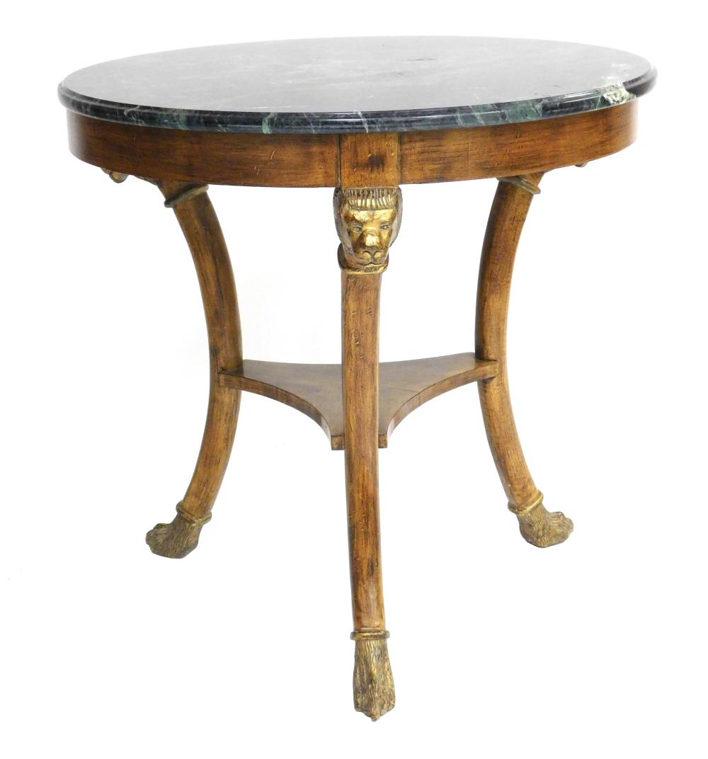 Appraisal: French Empire style marble top table round green variegated marble