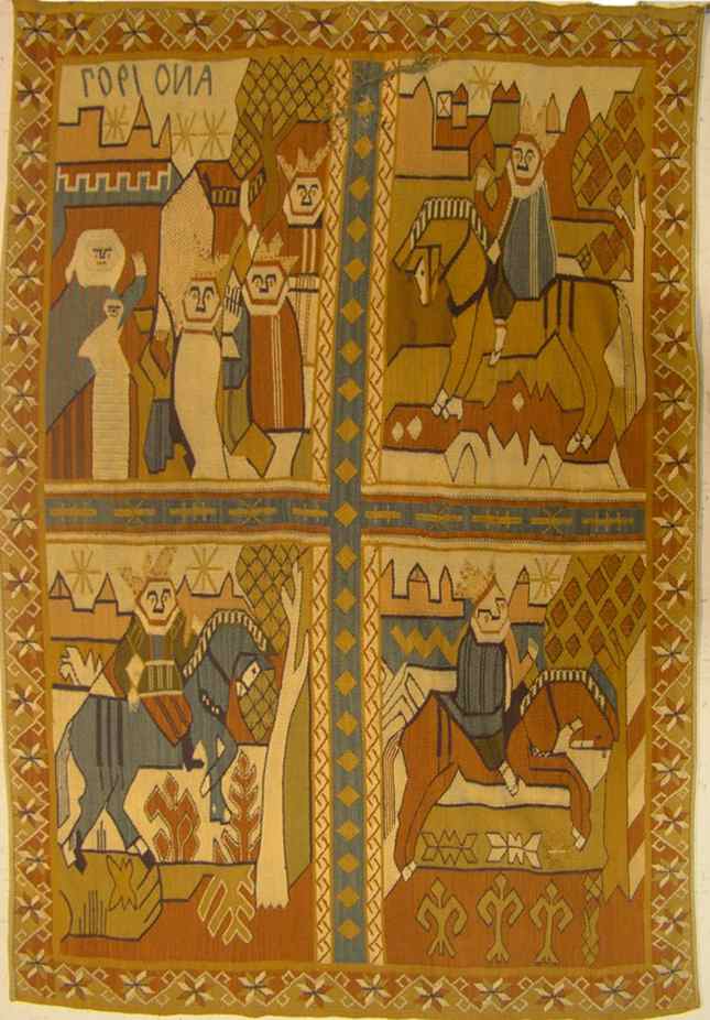 Appraisal: NORWEGIAN FOLK ART WOOL TAPESTRY MAGI hand loomed Three Kings