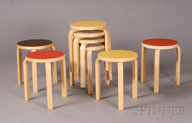 Appraisal: Eight Alvar Aalto Low Stools Birch and laminate Fourth quarter