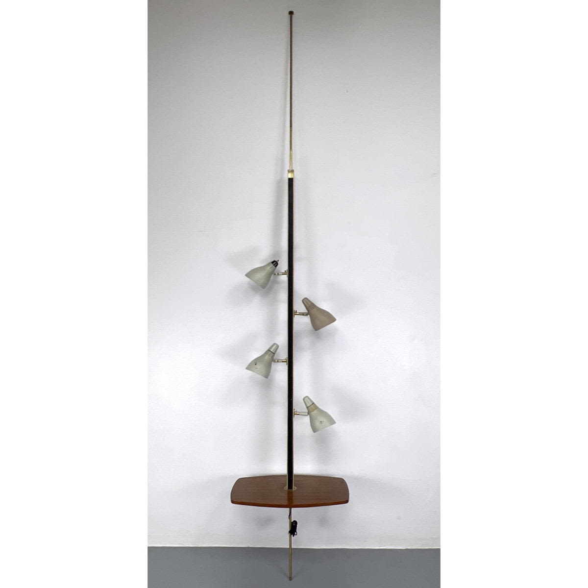 Appraisal: Modernist Tension style Floor Lamp Four metal cone shades above