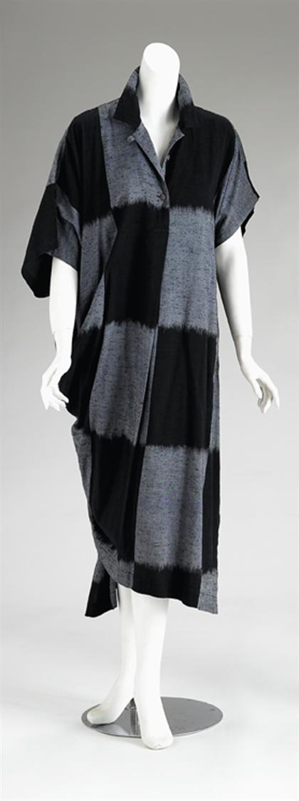 Appraisal: Issey Miyake cotton kasuri dress s Black and gray blocked