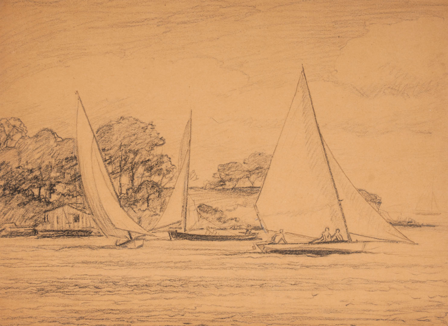 Appraisal: Attr to Louis Feuchter Skiffs charcoal American - charcoal on