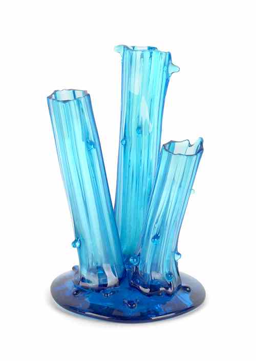 Appraisal: Steuben celeste blue vase with triple stump base h